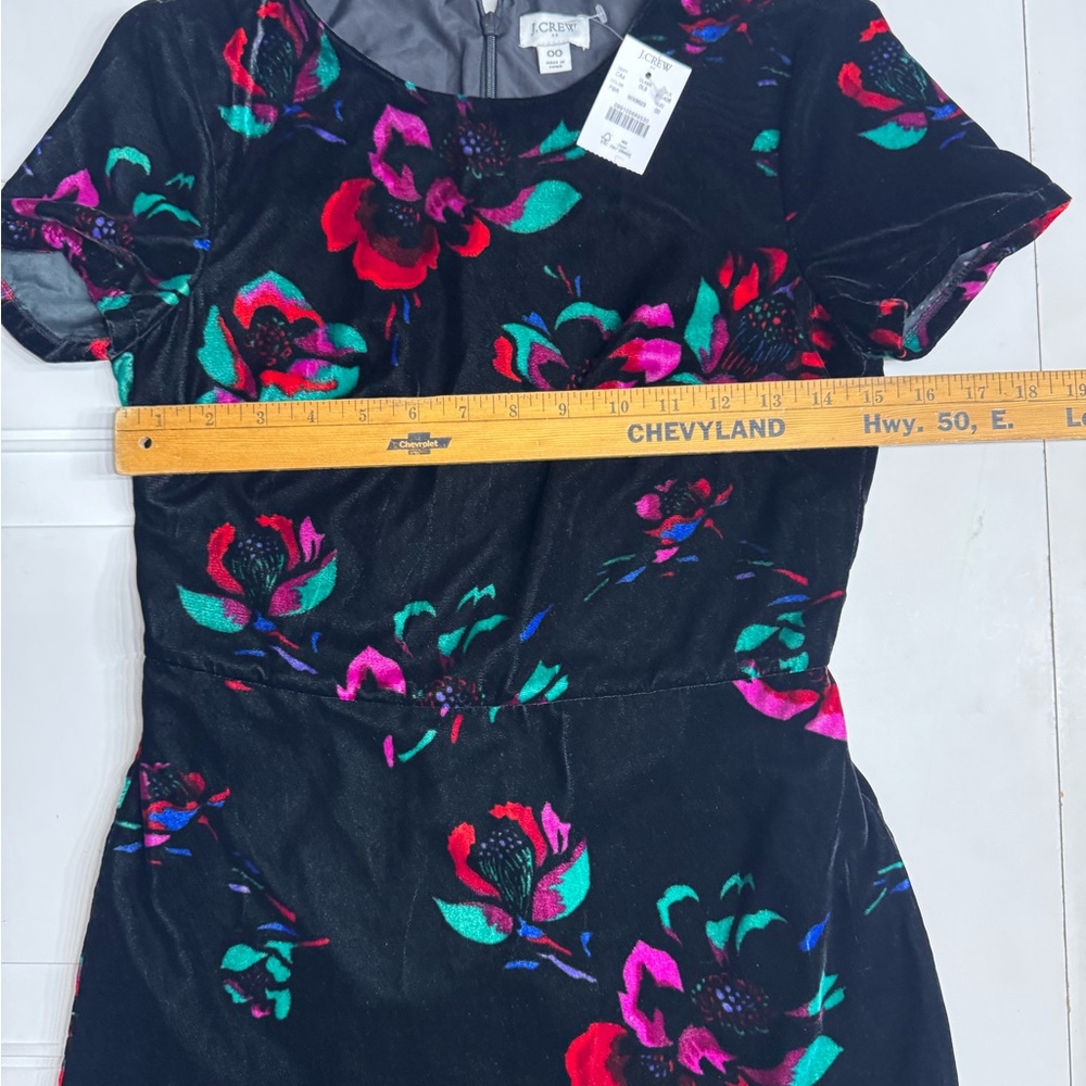 J. Crew NWT Velour Velvet Black Floral Flutter Sleeve Ruffle Dress Size 00 - Picture 6 of 7